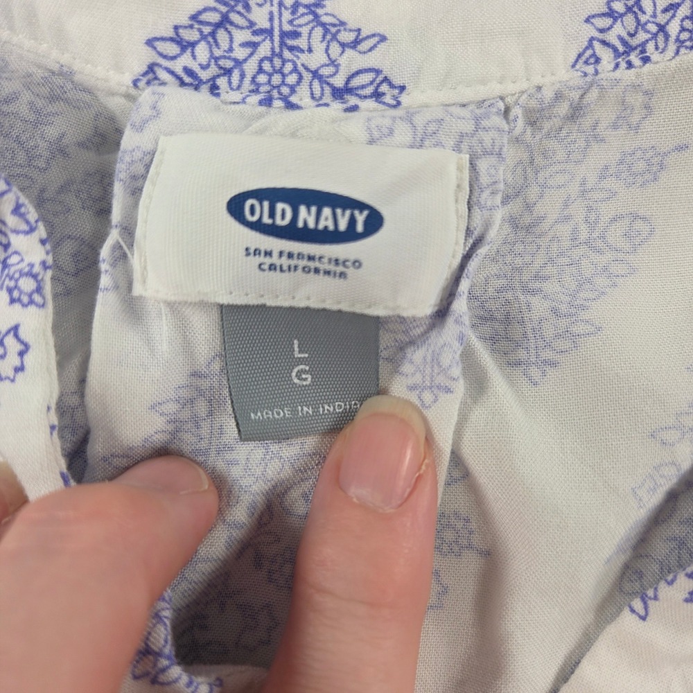 Old Navy Women Large Purple White Floral Block Print Viscose High Low Blouse - Picture 5 of 10